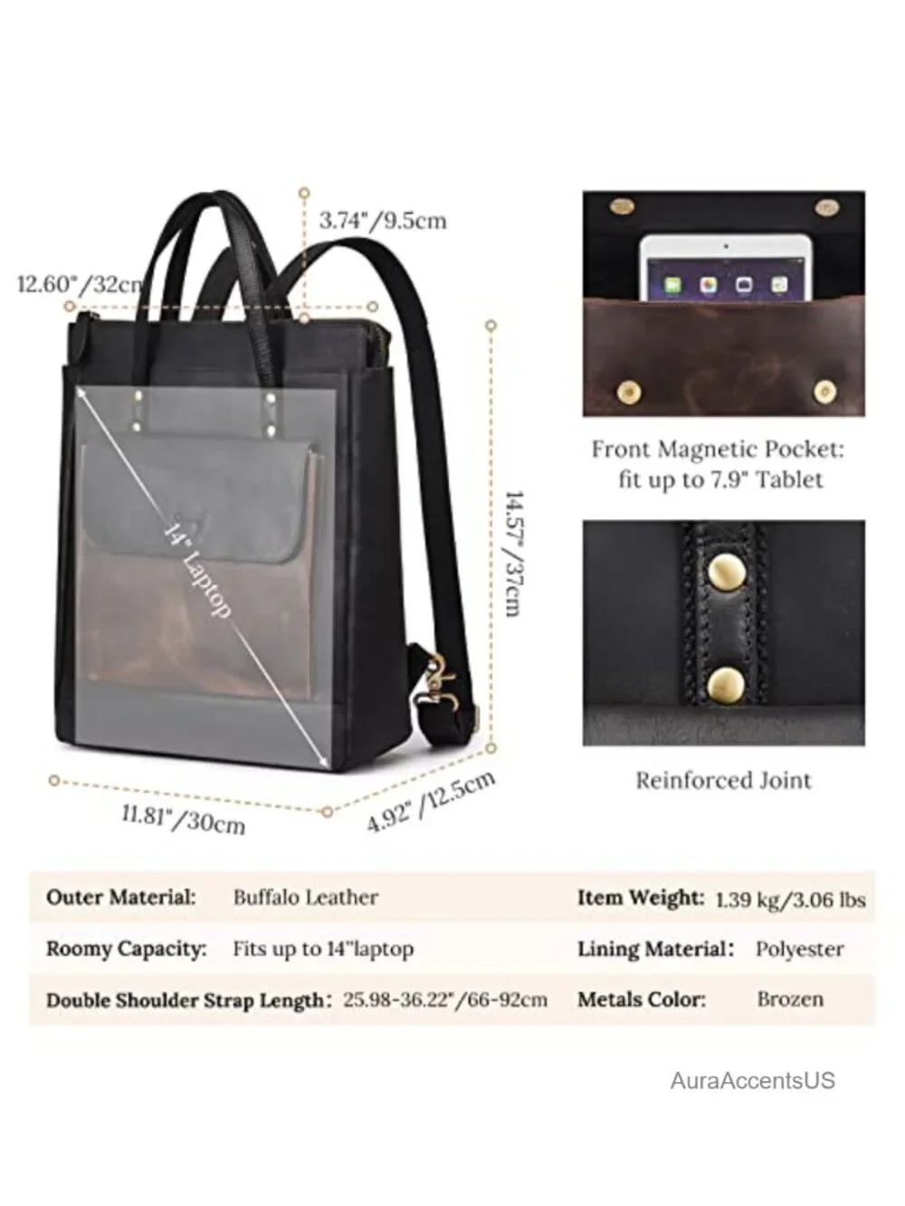Genuine Leather Backpack Purse Vintage Handbag Laptop Travel
